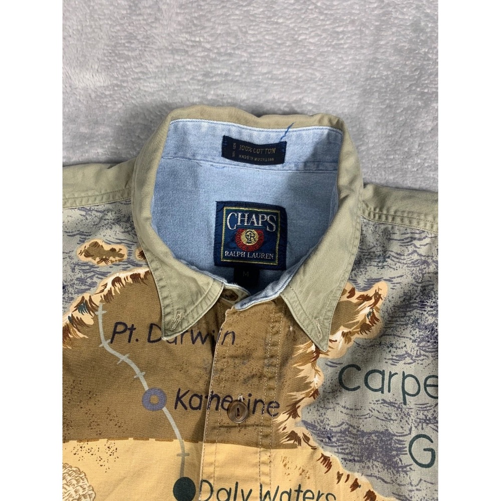 Chaps Ralph Lauren Australien Australian Map Print Button-up Shirt Mens M Cotton - Picture 3 of 8